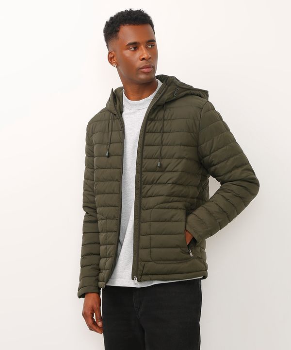 jaqueta puffer com capuz e bolsos verde P