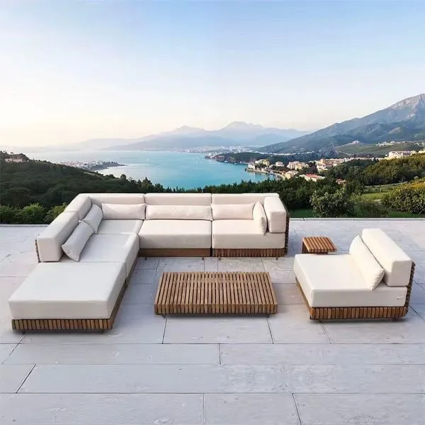Sofá Modular Imperador 3 Lugares Madeira Cumaru Tecido Impermeável para Jardim Marrom Trama Original Sofá Modular Imperador 3 Lugares em Madeira Cumaru Tecido Impermeável Marrom Trama Original