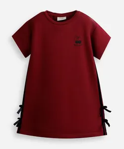 vestido infantil de moletom sem felpa com laços vinho 8