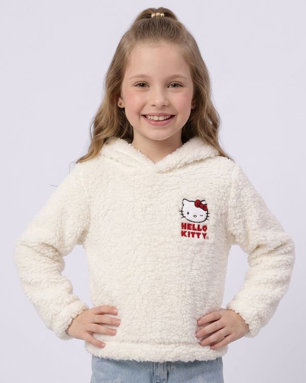 Blusão Infantil Sherpa Bordado Hello Kitty Off White 10