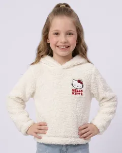 Blusão Infantil Sherpa Bordado Hello Kitty Off White 10