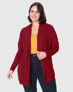 Cardigan Feminino Plus Size Alongado Em Tricô Vermelho - G4