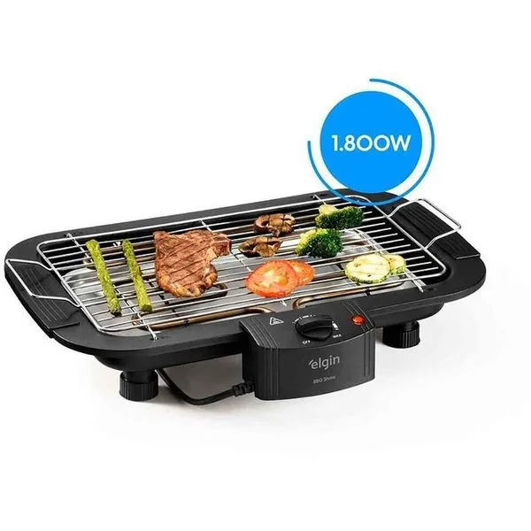 Churrasqueira Elétrica de Mesa 2000W 220V com Termostato e Grill Amplo Preta Elgin Churrasqueira Elétrica 2000W 220V Termostato Grill Amplo Preta Elgin
