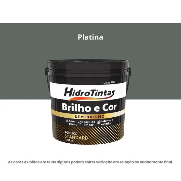 Tinta Acrílica Standard Semibrilho Hidrotintas 3L Brilho E Cor Platina (MP)