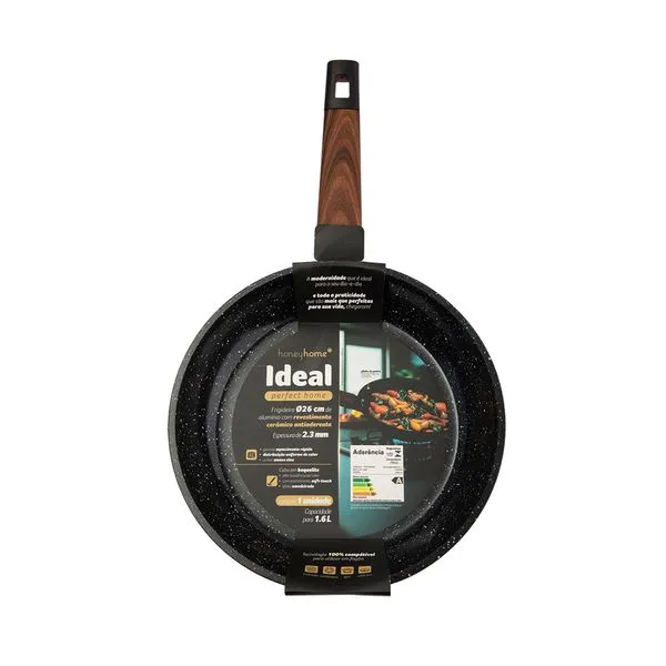 Frigideira Revestimento Cerâmica Cabo Madeira Ideal 1,6l 2,3mm Alumínio 26cm LM3963IDE - honeyhome