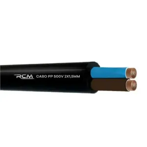 Fio Cabo Pp 500V 2X1,5mm para Instalações Elétricas Residenciais Comerciais e Industriais RCM Cabos Elétricos Fio Cabo Pp 500V 2X1,5mm para Condução de Energia Elétrica com Segurança RCM Cabos Elétricos