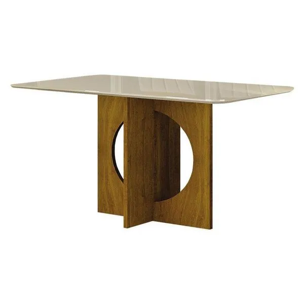Mesa De Jantar Lorena Plus 160x80 Com Vidro Freijó Off White - Leifer Móveis
