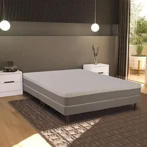 Cama Box Conjugada Queen Cloud Euro Pillow Colchão de Espuma Tecido Linho Fendi 158x198 Kappesberg Cama Box Conjugada Queen Cloud Euro Pillow Colchão de Espuma Linho Fendi Kappesberg