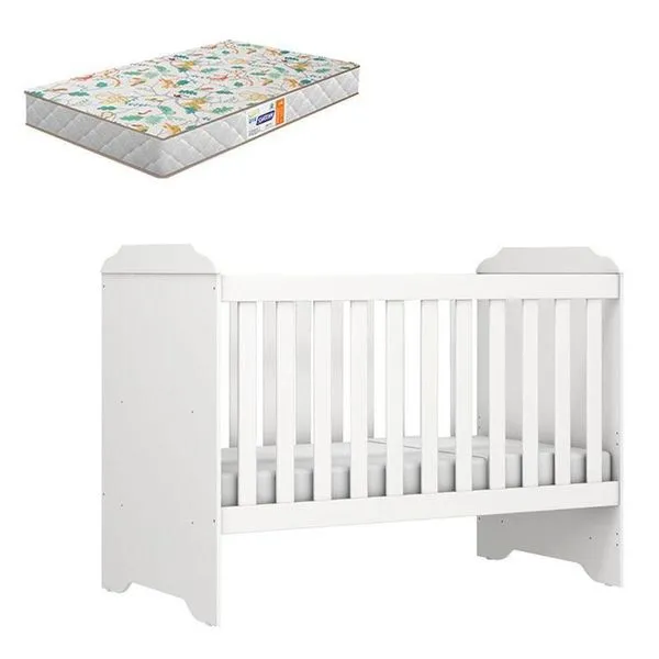 Berço Americano Mini Cama Mel Branco Brilho Com Colchão Gazin - Carolina