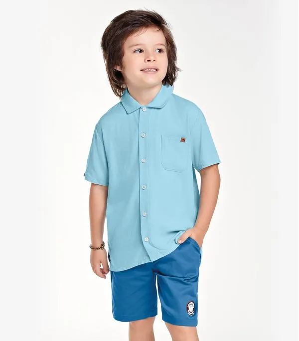 Bermuda Infantil Em Sarja Trick Nick Azul 6