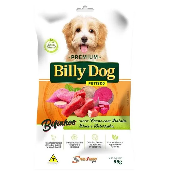Petisco Bifinho Billy Dog Carne Com Batata Doce E Beterraba 55g (MP)