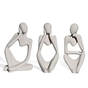 Conjunto 3 Peças Estátuas Pensadoras Alice Ana E Amora 12,5cm Cinza