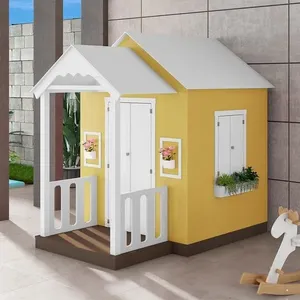 Casinha de Brinquedo com Varanda e Cerca Artesanal L12 Branco e Amarelo em MDF Criança Feliz Casinha de Brinquedo com Varanda e Cerca L12 Branco e Amarelo MDF Criança Feliz