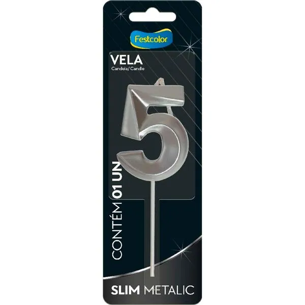 Vela Slim Metallic Nº5 Festcolor Prata (MP)