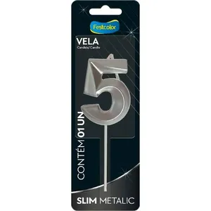 Vela Slim Metallic Nº5 Festcolor Prata (MP)