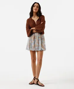 minissaia balonê feminina com lurex floral colorida G