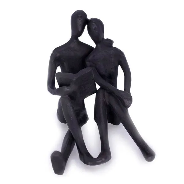 Escultura Decorativa Casal Sentado Em Metal Preto 12 Cm F04 - D'rossi