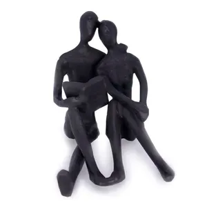 Escultura Decorativa Casal Sentado Em Metal Preto 12 Cm F04 - D'rossi