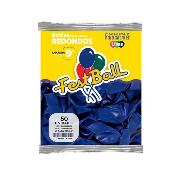 Balão Liso 9 Polegadas Azul Royal 50 Unidades 177 - Festball