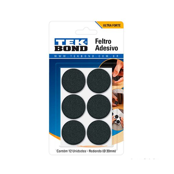 Feltro redondo 30mm com 12 unidades preto Tekbond