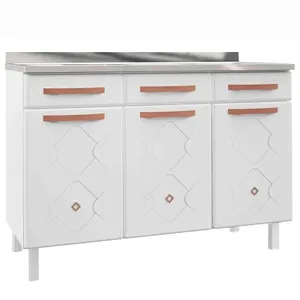 Balcão de Cozinha Telasul Mirage New Triplo Com Pia 3 Portas 3 Gavetas Branco