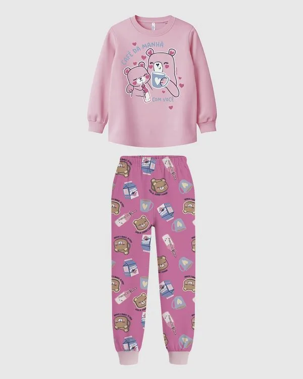 Pijama Infantil Menina Blusa E Calça Estampada Em Algodão Malwee Kids Rosa - 8