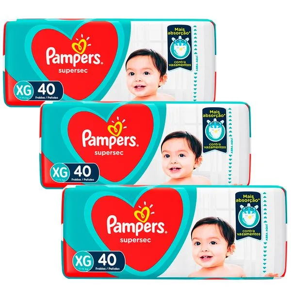 kit 3 Fraldas Pampers Supersec Hiper XG - 40 Tiras