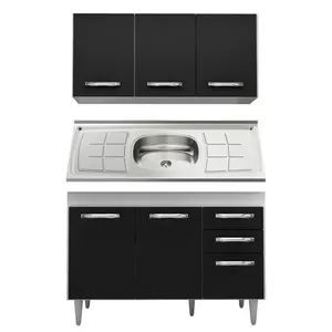 Armário Aéreo E Balcão Gabinete Com Pia 120Cm Branco/Preto