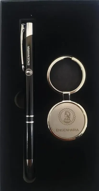 Kit Chaveiro E Caneta Esferográfica Metal Profissão Engenharia Esonic
