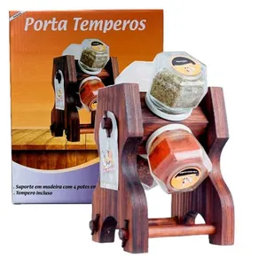 Porta Temperos Giratório Madeira Temperos Inclusos 4 Peças 3157 - La Casa
