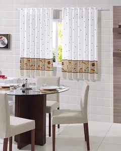 Cortina Para Cozinha Bella Janela 220cm x 120cm Estampada Bege UN
