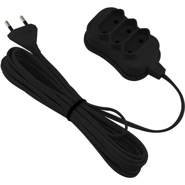 Extensão Elétrica Bipolar 5m 3 Entradas Bivolt 10A Cabo 2x0,75mm Preta Forceline Extensão Elétrica Bipolar 5m 3 Entradas Bivolt Preta Forceline