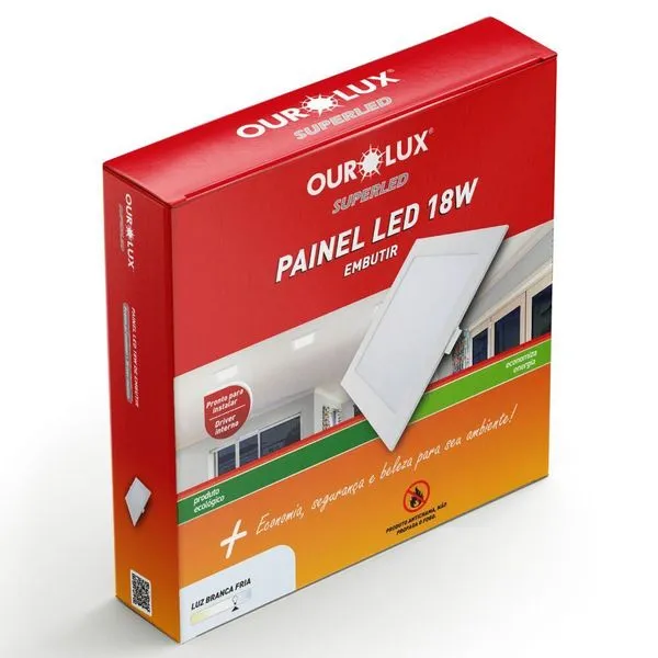 Painel LED Super Eco Embutir Quadrado 18W Bivolt 6500K Branco 02902 Ourolux Painel LED Super Eco Embutir Quadrado 18W Bivolt 6500K Ourolux