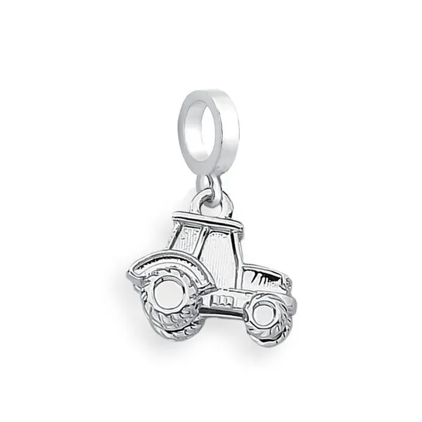Charm Trator Esmaltado Com Revestimento Prateado Cor Cinza Claro