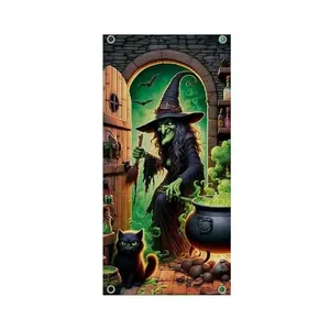 Banner Decorativo Halloween Bruxa em Tecido 180cm X 90cm para Porta e Parede Extra Festas Banner Decorativo Halloween Bruxa Tecido 180cm X 90cm Extra Festas