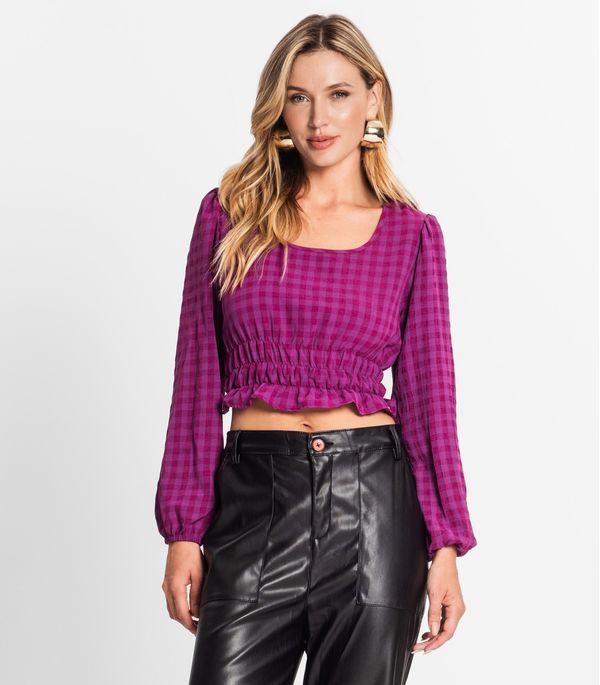 Blusa Manga Longa Feminina Xadrez Endless Roxo G