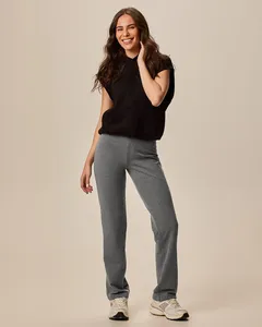 Calça Básica Feminina Cós Elástico Em Moletom Stretch Flanelado Cinza - PP