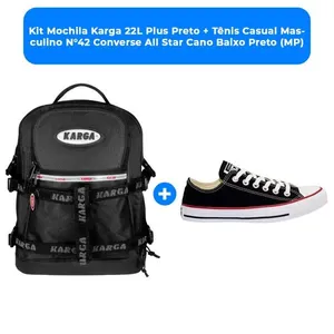 Kit Mochila Karga 22L Plus Preto + Tênis Casual Masculino N°42 Converse All Star Cano Baixo Preto (MP)