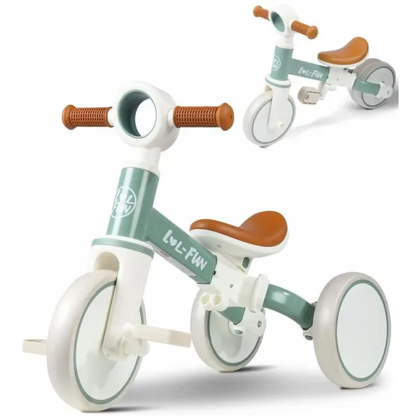 Bicicleta sem Pedal Infantil com 3 Rodas para Crianças de 1 a 4 Anos, LOL FUN, Verde 110v