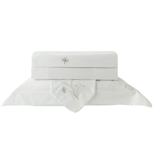 Jogo de Cama Libelulle Casal 4 Peças 100% Cetim de Algodão Egípcio 300 Fios Bordado Branco Kacyumara Jogo de Cama Libelulle Casal 4 Peças Algodão Egípcio 300 Fios Bordado Branco Kacyumara