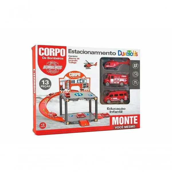 Brinquedo Estacionamento Infantil Corpo de Bombeiros com Pista Garagem Carrinhos e Helicóptero Vermelho Brinquedo Estacionamento Infantil Corpo de Bombeiros com Pista e Helicóptero Vermelho
