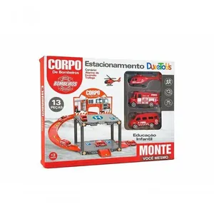 Brinquedo Estacionamento Infantil Corpo de Bombeiros com Pista Garagem Carrinhos e Helicóptero Vermelho Brinquedo Estacionamento Infantil Corpo de Bombeiros com Pista e Helicóptero Vermelho