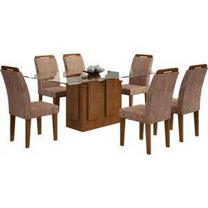 Mesa de Jantar 6 Cadeiras com Tampo de Vidro - Rufato Amsterdã 1800 Chocolate