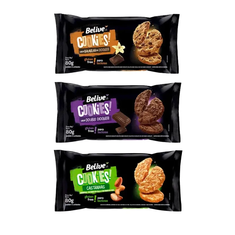 Kit Cookies Zero Açúcar Zero Lactose Sabores Sortidos - Belive 10 Unidades 80g