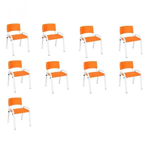 Kit 9 Cadeiras Infantil Iso, Escola, Base Branco- Laranja