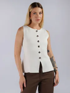 Colete Malha Alongado Eagle Rock Feminino OFF WHITE M
