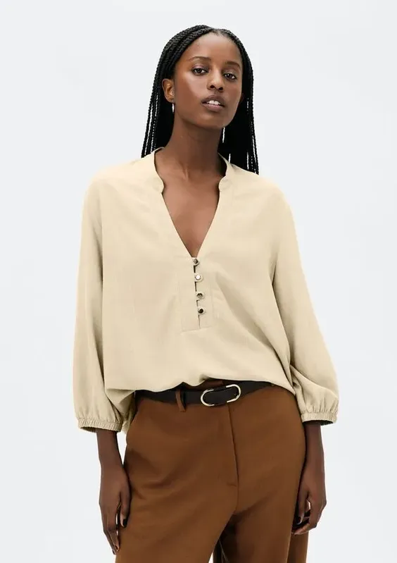 Blusa Básica Feminina Manga 7/8 Bufante - Amarelo XP