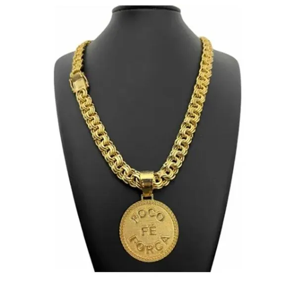 Cordão Banhado Ouro 12mm C/ Pingente Corrente Elos Soldados