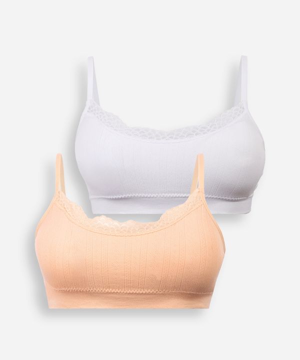 kit de 2 sutiãs faixa canelados com bojos removíveis sem costura colorido G