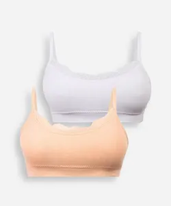 kit de 2 sutiãs faixa canelados com bojos removíveis sem costura colorido M